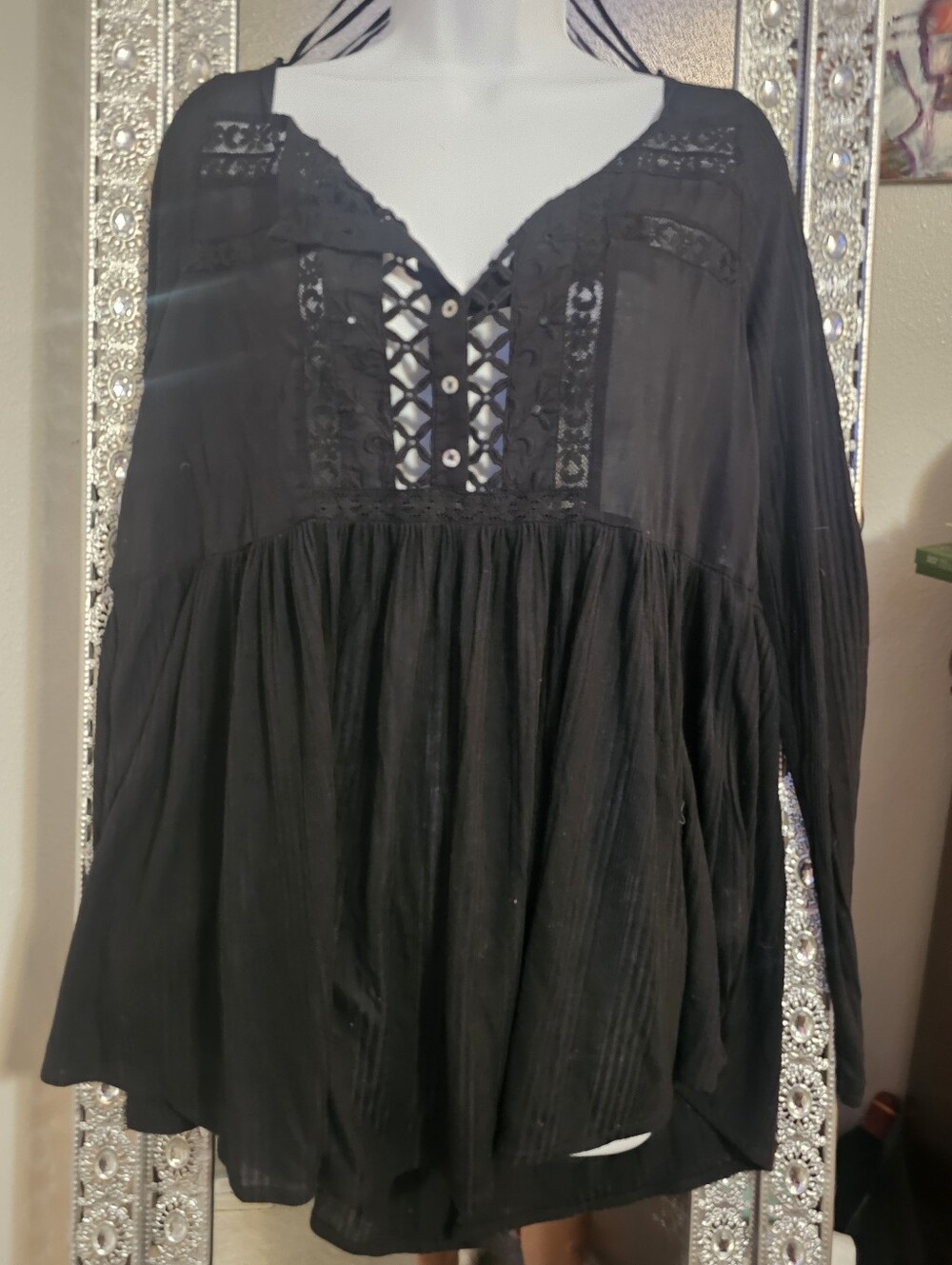Free People Black Lace-Up Boho Tunic